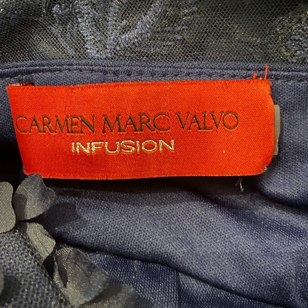 CARMEN MARC VALVO INFUSION Navy 3D Floral‎ Appliqué Sequin Mermaid Maxi Dress S - Picture 5 of 15